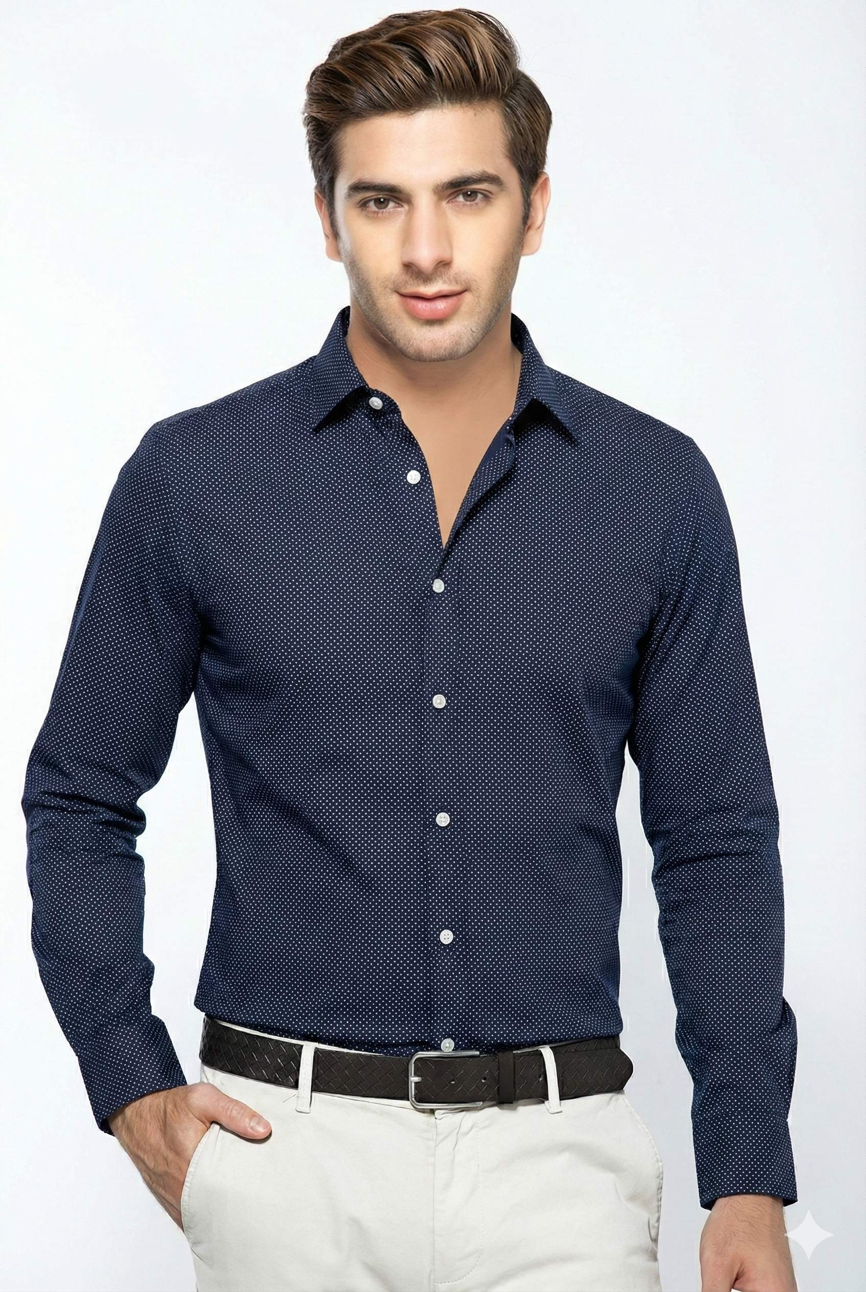 Navy Dotted Formal Shirt